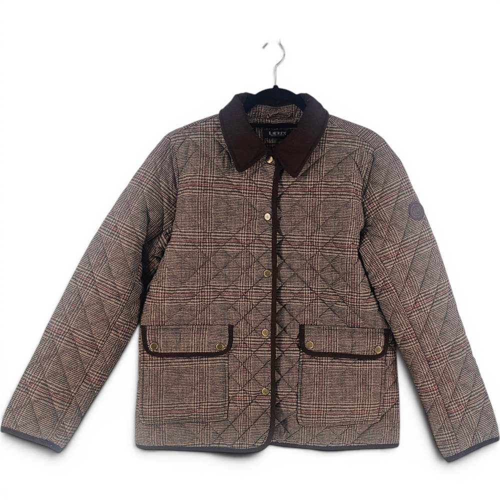 Lauren Ralph Lauren Quilted Jacket Womens Medium Brown Heritage Plaid Barn Coat